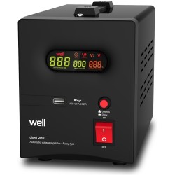 Stabilizator automat de tensiune cu releu 2000VA, negru Well   AVR-REL-GUARD2000-WL