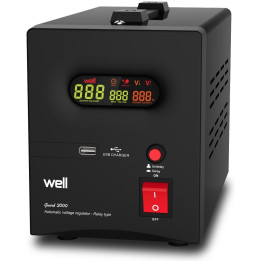 Stabilizatoare de tensiune, Stabilizator automat de tensiune cu releu 2000VA, negru Well   AVR-REL-GUARD2000-WL -1, dioda.ro