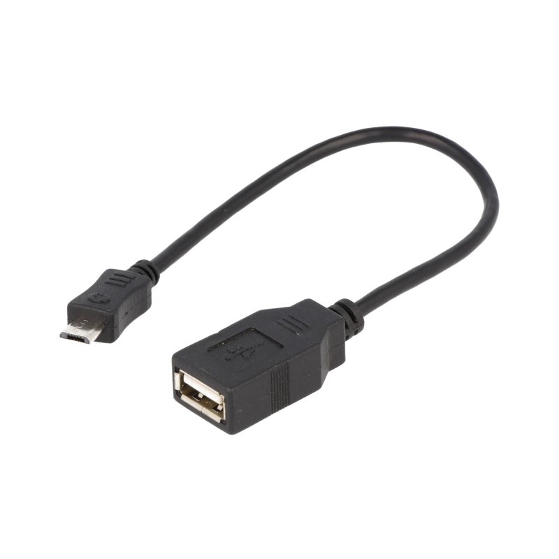 Cablu OTG, USB 2.0 USB A soclu, USB B micro mufă 0,2m negru AK-300309-002-S