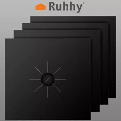 Set 4 bucati folie din teflon pentru aragaz sau plita, reutilizabile, 27 x 27 cm, negru. Ruhy 19176