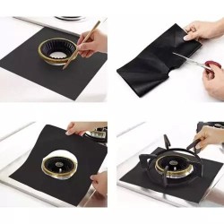 Set 4 bucati folie din teflon pentru aragaz sau plita, reutilizabile, 27 x 27 cm, negru. Ruhy 19176