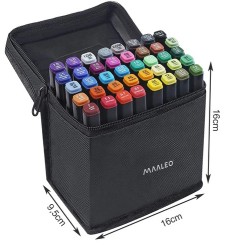 Set 40 markere 2 capete subtire si gros, cu geanta de depozitare, multicolore