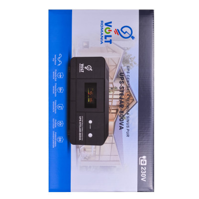UPS centrala termica undă sinusoidală pura, funcție de Stabilizare, 800VA 500W, acumulator extern pentru backup indelungat