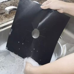 Set 4 bucati folie din teflon pentru aragaz sau plita, reutilizabile, 27 x 27 cm, negru. Ruhy 19176