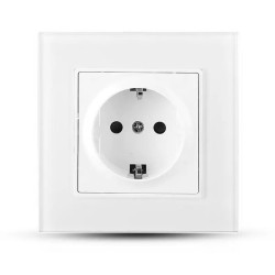 Priza Simpla 16a Cu Rama Din Sticla , Alb