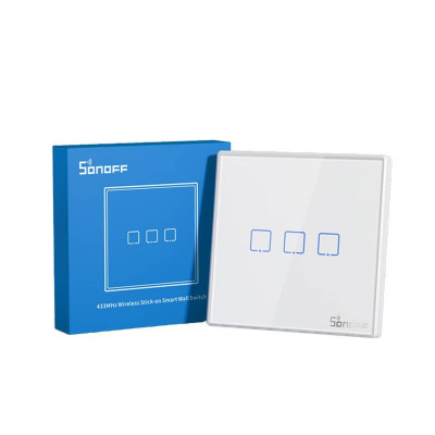 Comutator inteligent de perete wireless Sonoff T2EU3C-RF 433MHz (3 canale)