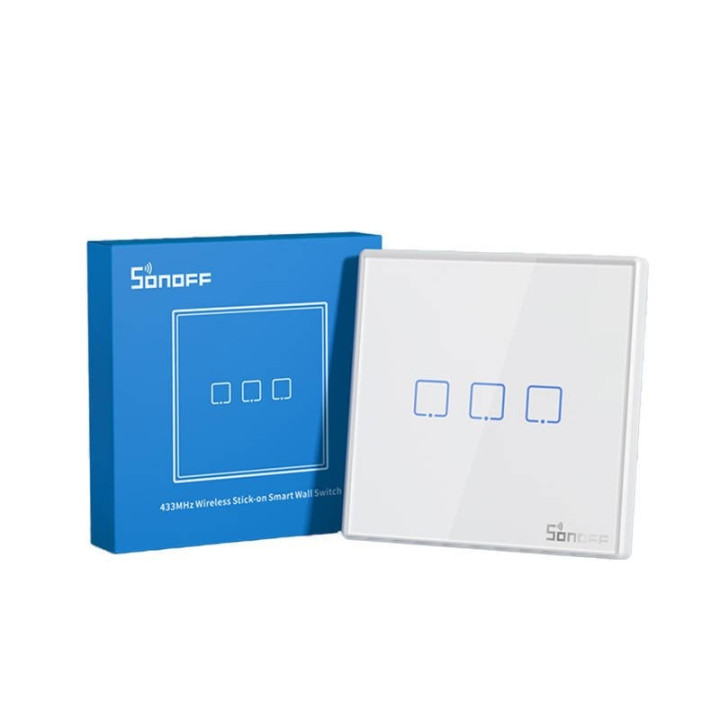 Comutator inteligent de perete wireless Sonoff T2EU3C-RF 433MHz (3 canale)