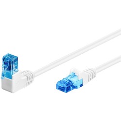 Cablu U/UTP Goobay, cat6, patch cord, cotit la 90°, 10m, alb/albastru