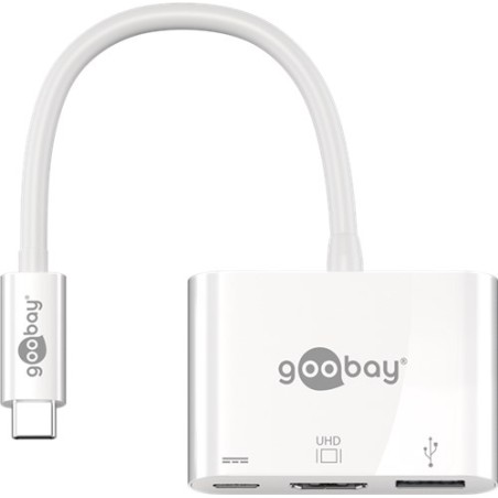 Adaptor multiport USB-C la USB-C, HDMI, USB A 3.0 0.15m alb, Goobay