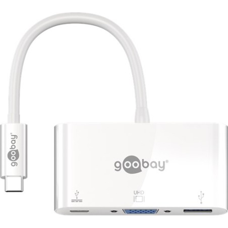 Adaptor multiport USB-C la VGA, USB A 3.0 0.15m alb, Goobay
