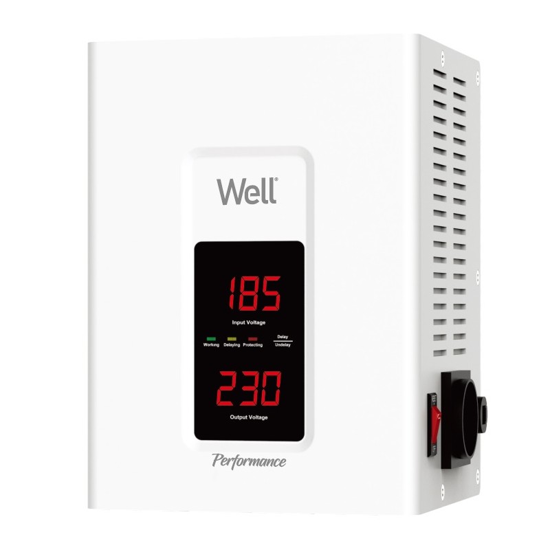 Stabilizator automat de tensiune Well Perfomance cu servo motor 1000VA/600W, alb