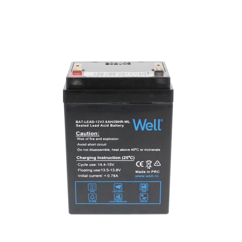 Acumulator plumb acid Well 12V 2.6AH, terminal F1 Acumulator plumb acid Well 12V 2.6AH, terminal F1