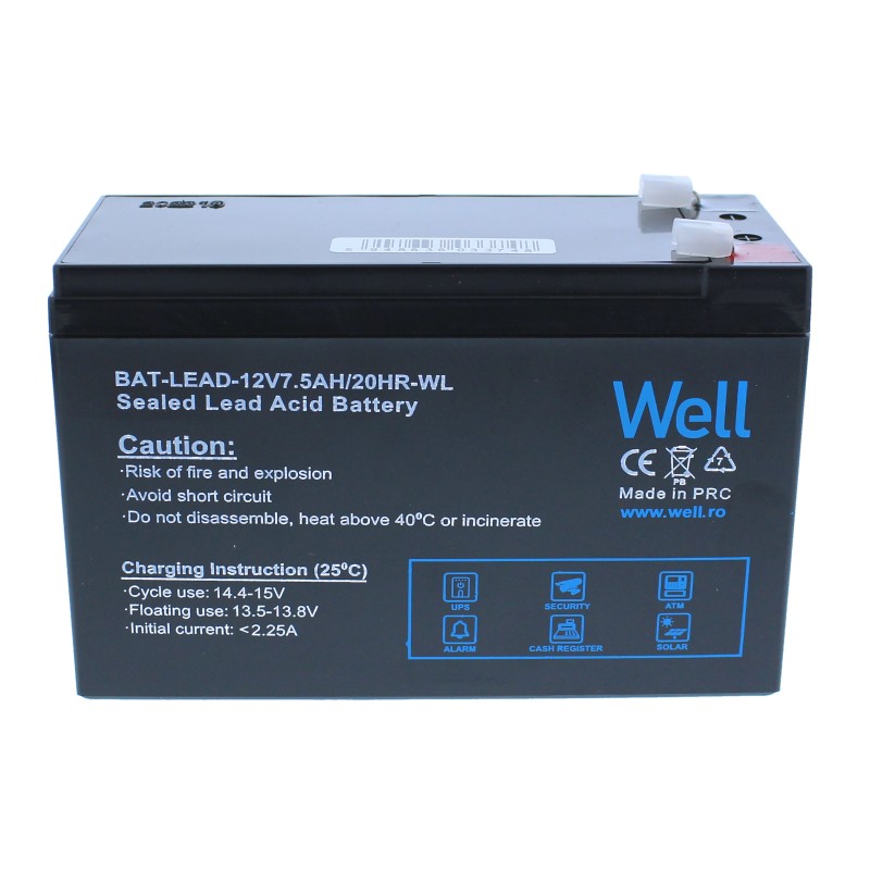 Acumulator plumb acid Well 12V 7.5AH, terminal T1