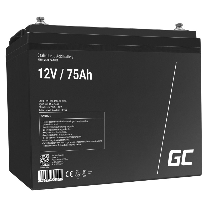 Acumulator plumb acid GreenCell 12V 75AH, terminal M8 Acumulator plumb acid GreenCell 12V 75AH, terminal M8