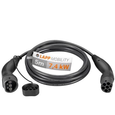 cablu de incarcare masini electrice lapp 5555934002, type 2, 32a, 7.4kw, 5m, negru