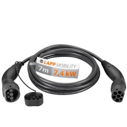 cablu de incarcare masini electrice lapp 5555934006, type 2, 32a, 7.4kw, 7m, negru