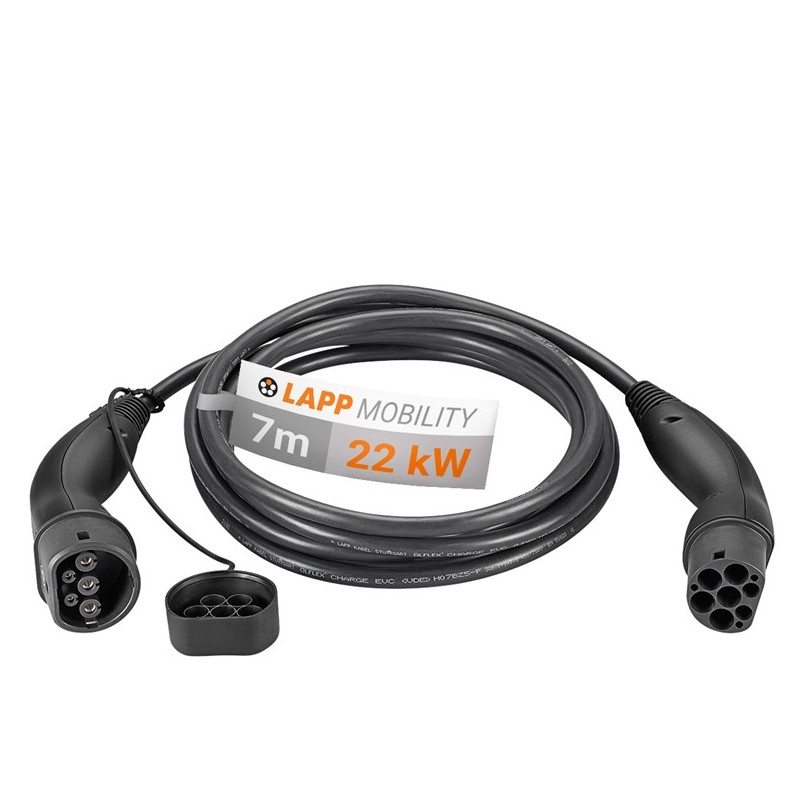 cablu de incarcare masini electrice lapp 5555934007, type 2, 32a, 22kw, 7m, negru