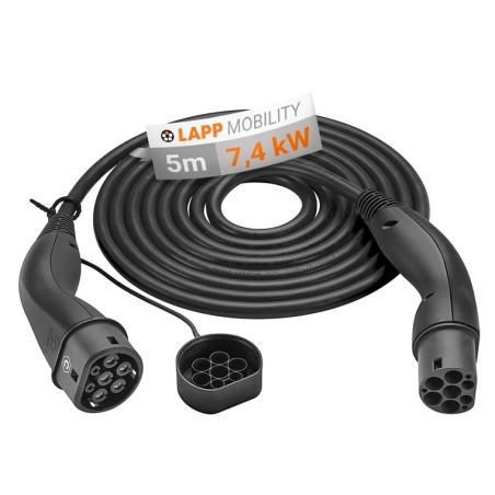 cablu de incarcare masini electrice lapp 5555935002 helix, type 2, 32a, 7.4kw, 5m, negru