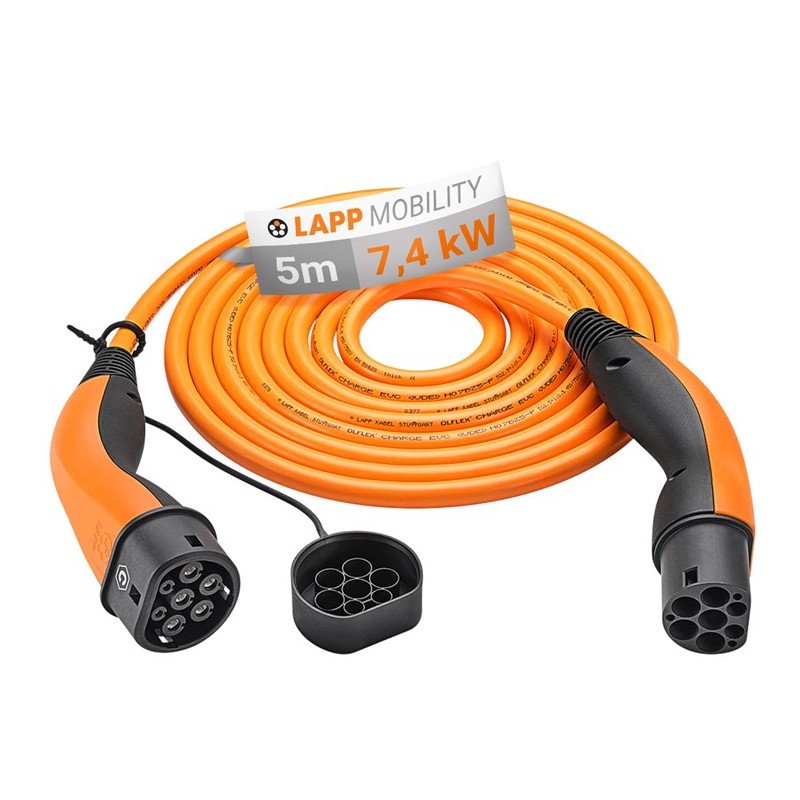 cablu de incarcare masini electrice lapp 5555935014 helix, type 2, 32a, 7.4kw, 5m, portocaliu