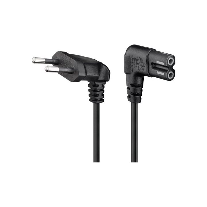 cablu de alimentare pt. tv cu conectori cotiti cee 7/16 -  iec-60320-c7 negru 3m, goobay