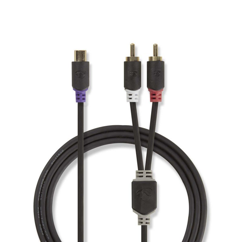 cablu audio stereo nedis 2x rca tata - rca mama, 0.2m, antracit cablu audio stereo nedis 2x rca tata - rca mama, 0.2m, antracit
