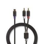 cablu audio stereo nedis 2x rca tata - rca mama, 0.2m, antracit cablu audio stereo nedis 2x rca tata - rca mama, 0.2m, antracit