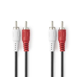 cablu audio stereo nedis 2x rca tata - 2x rca tata, 10m, negru