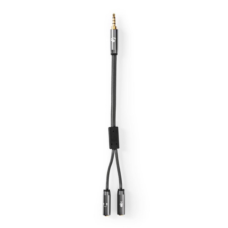 adaptor audio pentru casti 3.5 mm tata - 2x 3.5 mm mama nedis, gri metal adaptor audio pentru casti 3.5 mm tata - 2x 3.5 mm mama nedis, gri metal