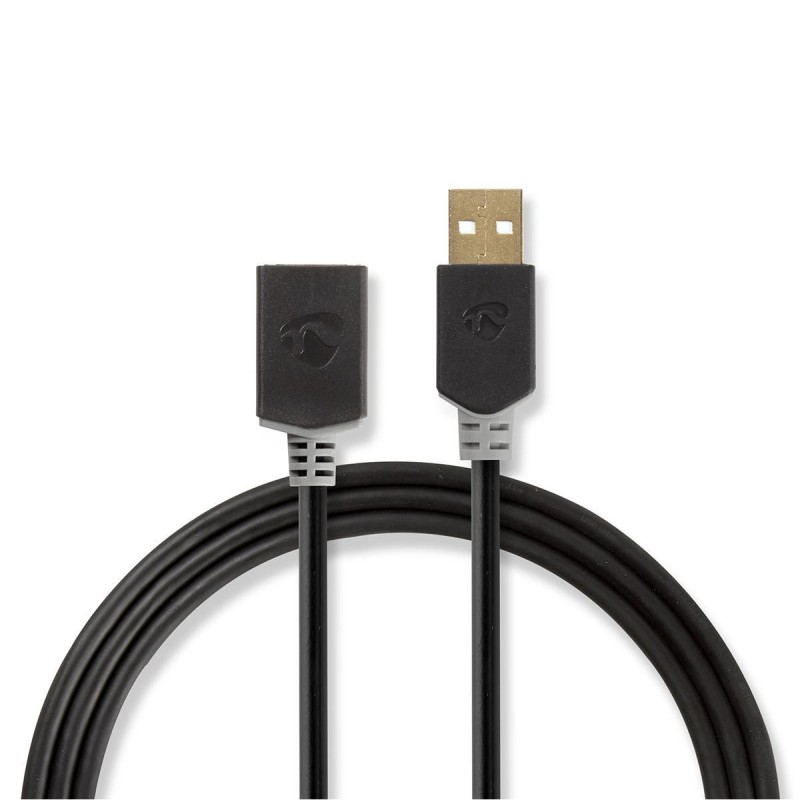 cablu extensie usb 2.0 a tata - usb 2.0 a mama, 2m, antracit, nedis