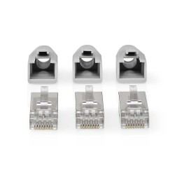 set conector de retea ftp cat 6 rj45 tata, pass through, gri, 10 bucati, nedis