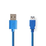 cablu usb 3.0 usb- a tata - usb-a mama, 1m, albastru, nedis