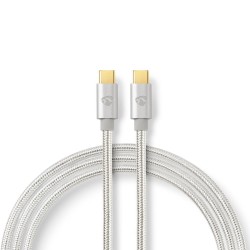 cablu usb-c - usb-c, 5a, 100w, placat cu aur, 1m, argintiu/textil, nedis