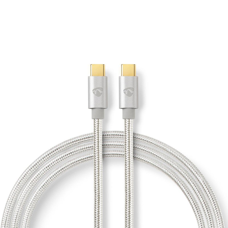 cablu usb-c - usb-c, 5a, 100w, placat cu aur, 1m, argintiu/textil, nedis cablu usb-c - usb-c, 5a, 100w, placat cu aur, 1m, argintiu/textil, nedis