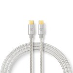 cablu usb-c - usb-c, 5a, 100w, placat cu aur, 1m, argintiu/textil, nedis cablu usb-c - usb-c, 5a, 100w, placat cu aur, 1m, argintiu/textil, nedis