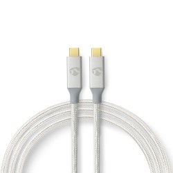 cablu usb-c - usb-c, 3.2 (gen2), 100w, 2m, argintiu/textil, nedis