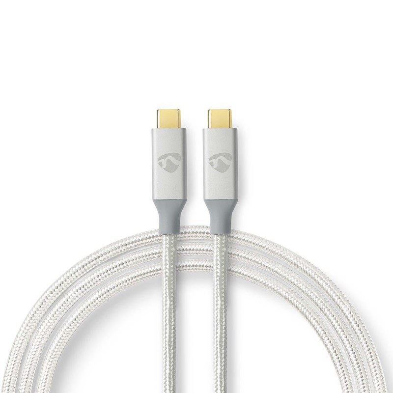 cablu usb-c - usb-c, 3.2 (gen2), 100w, 2m, argintiu/textil, nedis cablu usb-c - usb-c, 3.2 (gen2), 100w, 2m, argintiu/textil, nedis