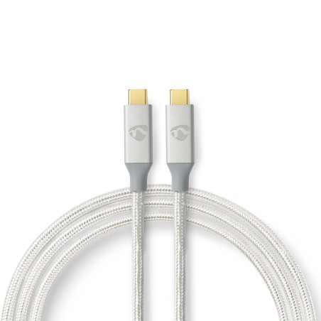cablu usb-c - usb-c, 3.2 (gen2), 100w, 2m, argintiu/textil, nedis