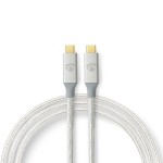 cablu usb-c - usb-c, 3.2 (gen2), 100w, 2m, argintiu/textil, nedis cablu usb-c - usb-c, 3.2 (gen2), 100w, 2m, argintiu/textil, nedis