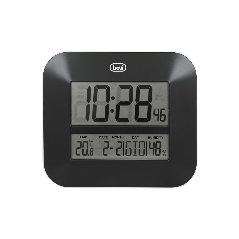 ceas de perete digital om 3520 d, 27cm, temperatura, calendar, negru, trevi