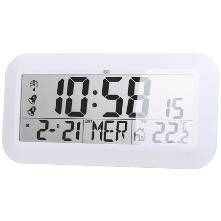 ceas de perete digital om 3520 d, 42cm, temperatura, calendar, alb, trevi