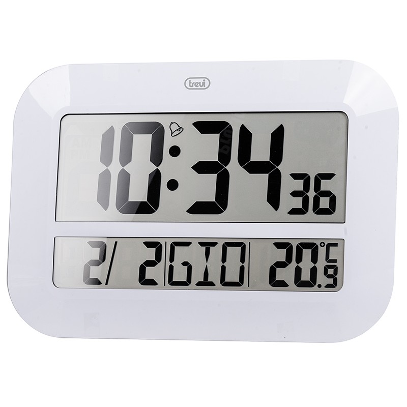 ceas de perete digital om 3540 d, 46cm, temperatura, calendar, alb, trevi