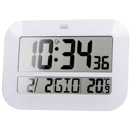 ceas de perete digital om 3540 d, 46cm, temperatura, calendar, alb, trevi