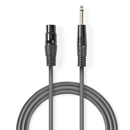 cablu xlr stereo nedis xlr 3pini mama - 6.35 mm tata 10m gri