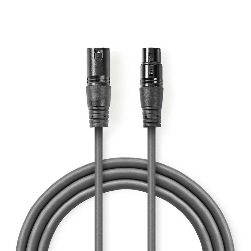 cablu xlr stereo nedis xlr 3pini tata - xlr 3pini mama 3m gri