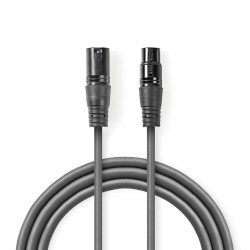 cablu xlr stereo nedis xlr 3pini tata - xlr 3pini mama 5m gri