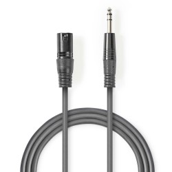 cablu xlr stereo nedis xlr 3pini tata - 6.35 mm tata 3m gri