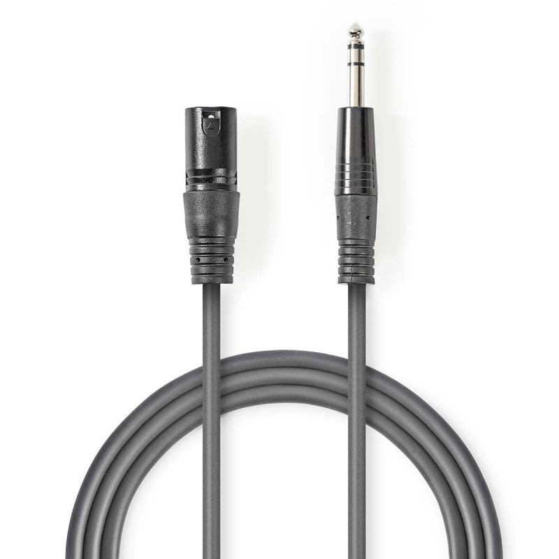 cablu xlr stereo nedis xlr 3pini tata - 6.35 mm tata 3m gri cablu xlr stereo nedis xlr 3pini tata - 6.35 mm tata 3m gri