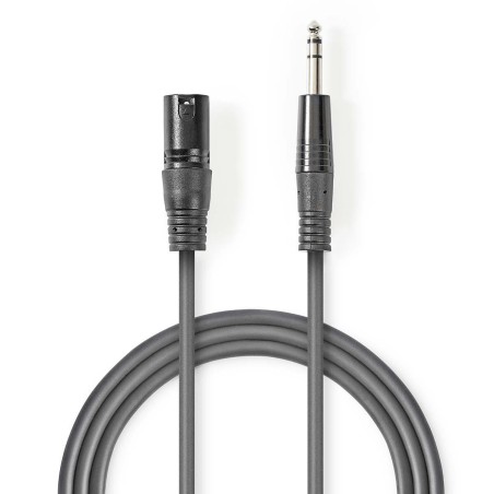 cablu xlr stereo nedis xlr 3pini tata - 6.35 mm tata 3m gri
