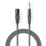 cablu xlr stereo nedis xlr 3pini tata - 6.35 mm tata 3m gri cablu xlr stereo nedis xlr 3pini tata - 6.35 mm tata 3m gri