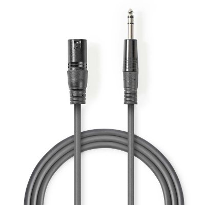 cablu xlr stereo nedis xlr 3pini tata - 6.35 mm tata 5m gri